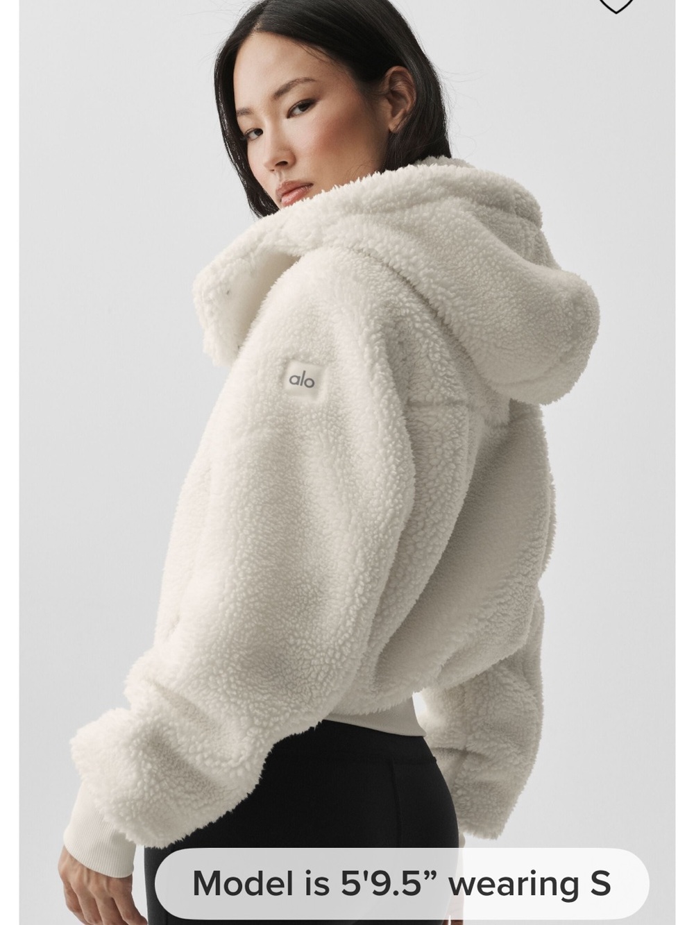ALO Yoga Cream Foxy Sherpa Cropped Hoodie Jacket Size L
